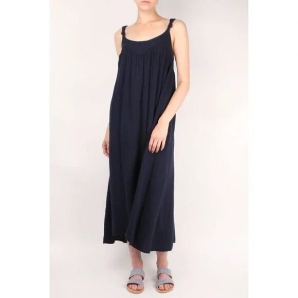Xirena Rumi Midi Maxi Dress Size Small Navy Blue Gauze Vacation Lagenlook - Picture 1 of 12